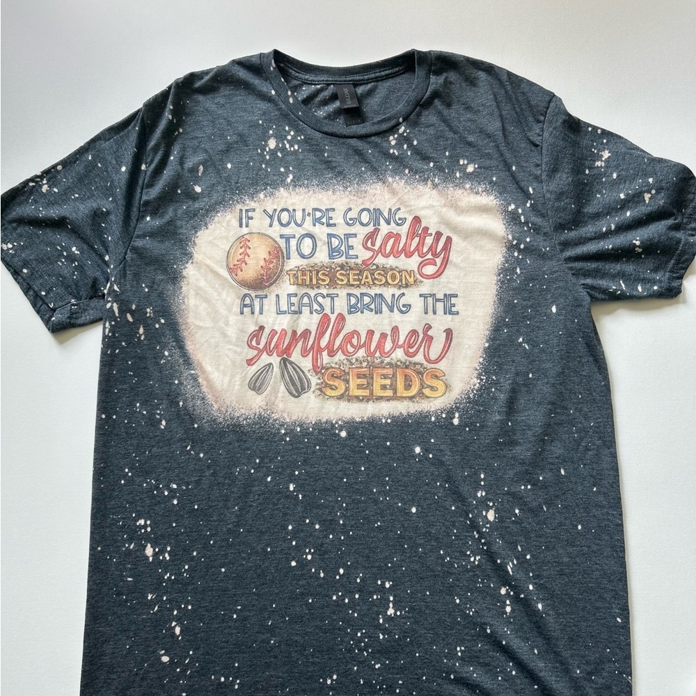 Bleach Splatter Baseball Mom Graphic Tee - Charcoal Grey